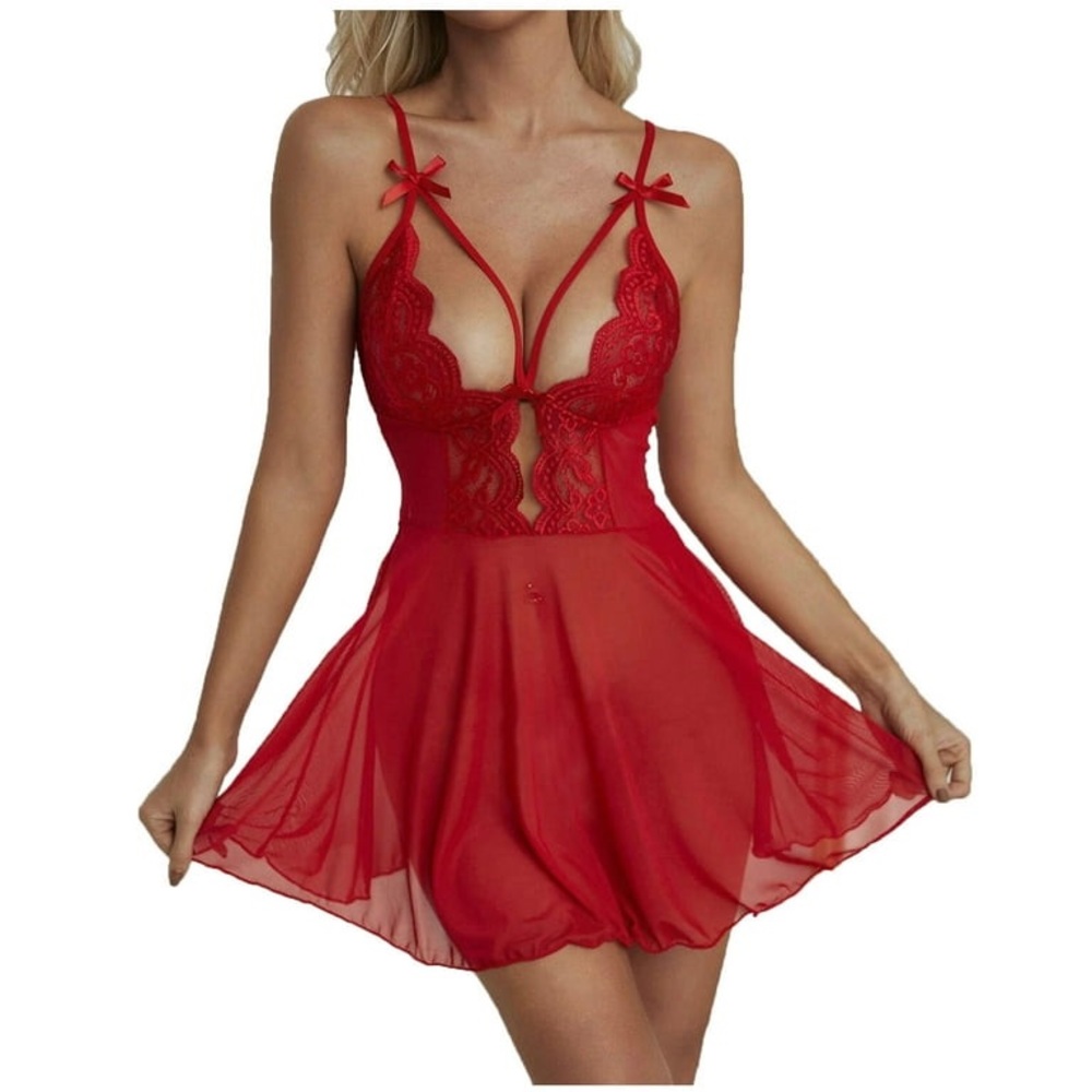 Elegant Red Lace Babydoll Lingerie